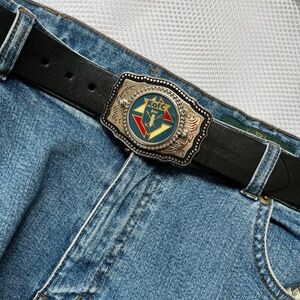 Knights of Columbus Buckle w. Brown Leather Belt 1 1/4" Wide Size 38